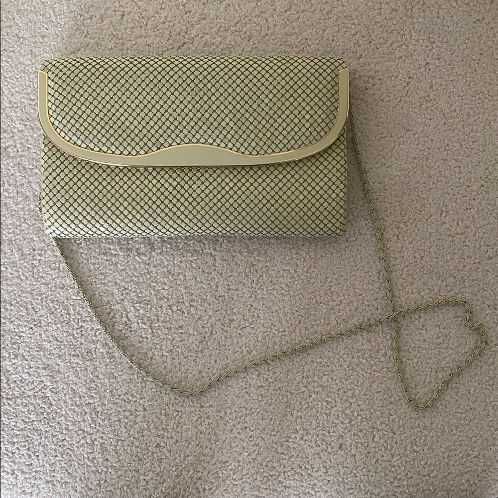 Elegant Cream Evening Clutch with Gold Trim